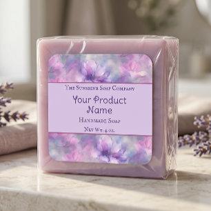 Pegatina Cuadrada Jabones de Flores Rosas y Moradas Cosméticos Bomba