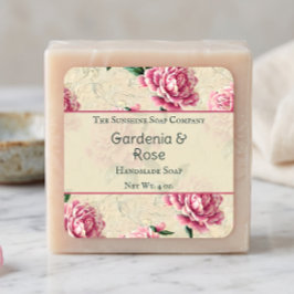 Pegatina Cuadrada Jabones Gardenias Rosadas Cosméticos