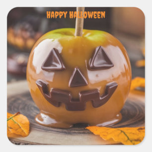 Pegatina Cuadrada jack o lantern carmel apple feliz halloween