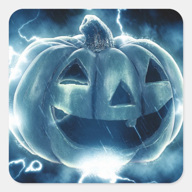 Pegatina Cuadrada jack-o-lantern en la lluvia (Anverso)