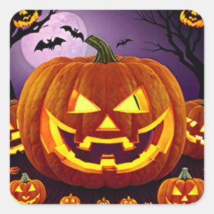 Pegatina Cuadrada Jack-o-Lanterns y batatas de Halloween