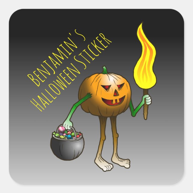 Pegatina Cuadrada Jack O'lantern fuera a engañar o tratar (Anverso)