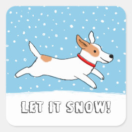 Pegatina Cuadrada Jack Russell deja nevar | Personalizado de vacacio