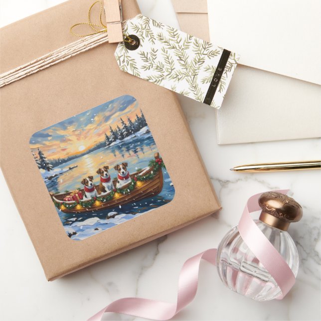 Pegatina Cuadrada Jack Russell Terrier Christmas Boat Holiday (Regalar)