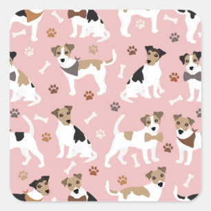 Pegatina Cuadrada Jack Russell Terrier Paws and Bones Square Pegatin