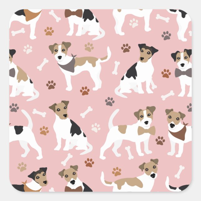 Pegatina Cuadrada Jack Russell Terrier Paws and Bones Square Pegatin (Anverso)