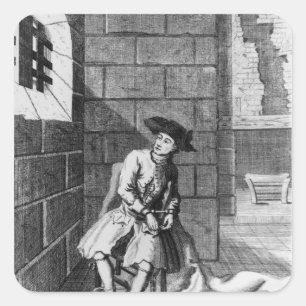 Pegatina Cuadrada Jack Shepperd en la prisión de Newgate, 1724
