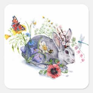 Pegatina Cuadrada Jackalope de primavera
