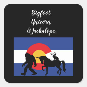 Pegatina Cuadrada Jackalope de Unicornio y Bigfoot