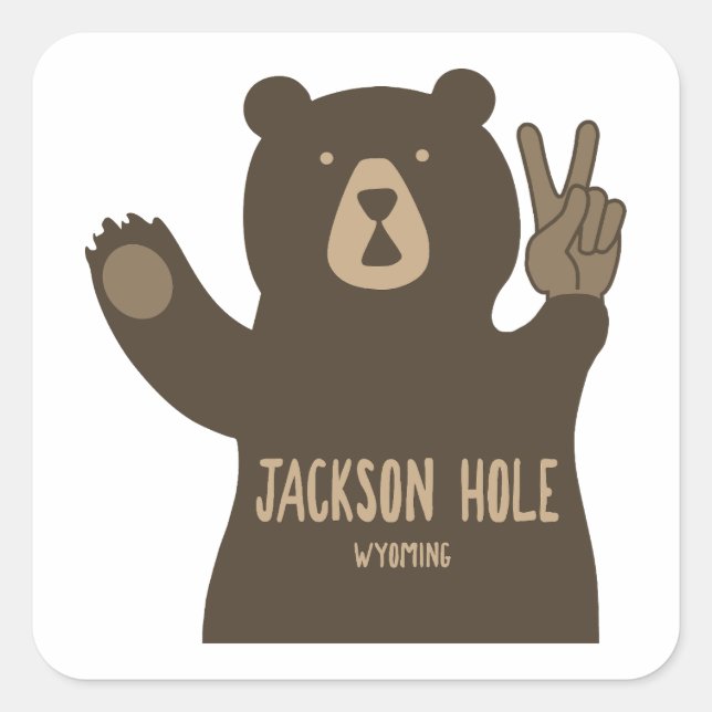 Pegatina Cuadrada Jackson Hole Wyoming Peace Bear (Anverso)