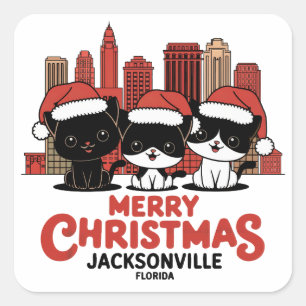 Pegatina Cuadrada Jacksonville City Florida Feliz Navidad Cats Estad