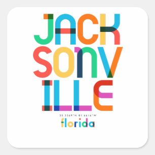 Pegatina Cuadrada Jacksonville Florida de mediados de siglo, Arte Po