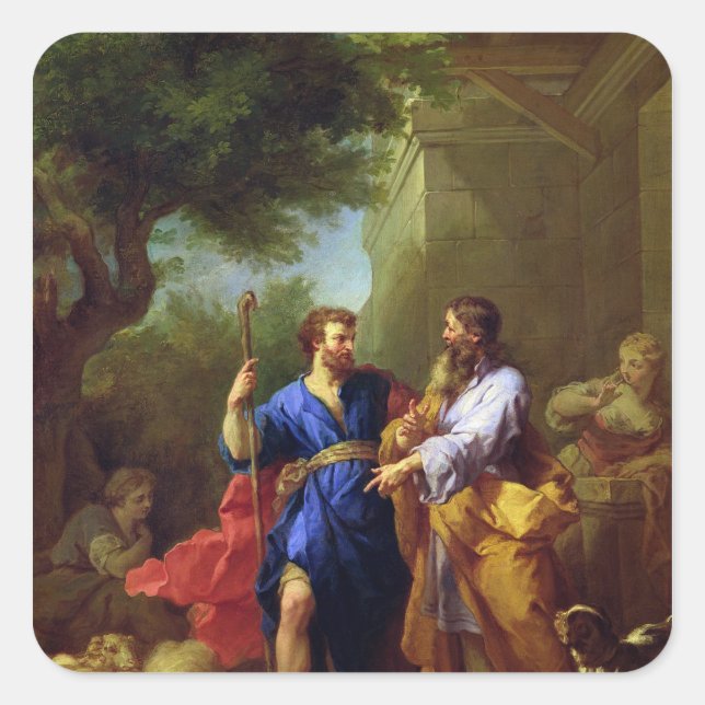 Pegatina Cuadrada Jacob y Labán, antes de 1737 (Anverso)