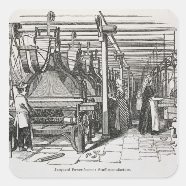 Pegatina Cuadrada Jacquard Power Looms (grabación) (Anverso)