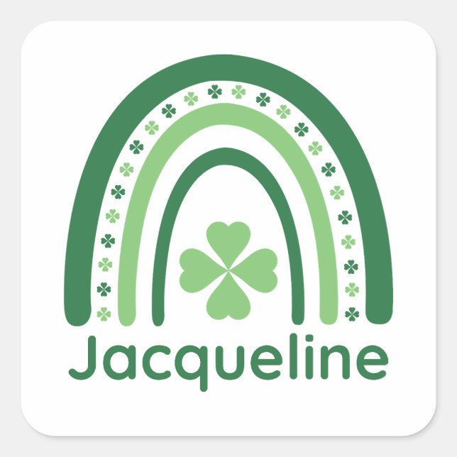 Pegatina Cuadrada Jacqueline Name Clover Boho Rainbow (Anverso)