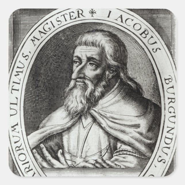 Pegatina Cuadrada Jacques de Molay Maestro de Caballeros Templarios (Anverso)