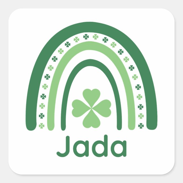 Pegatina Cuadrada Jada Name Clover Boho Rainbow (Anverso)