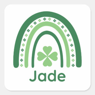 Pegatina Cuadrada Jade Name Clover Boho Rainbow