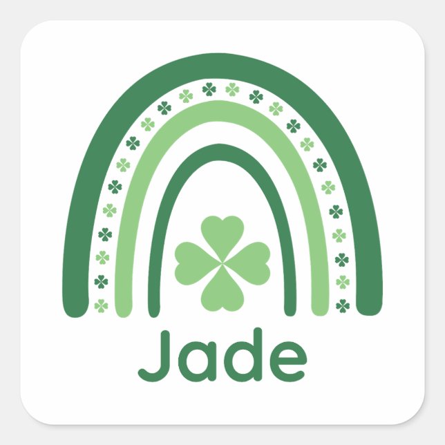 Pegatina Cuadrada Jade Name Clover Boho Rainbow (Anverso)