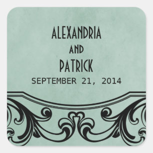 Pegatina Cuadrada Jade Vintage Swirls Wedding Stickers