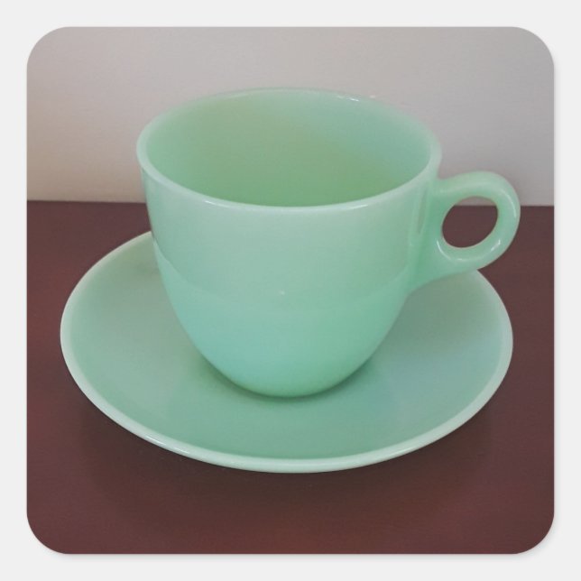 Pegatina Cuadrada Jadeite Fire-King Cup Saucer (Anverso)