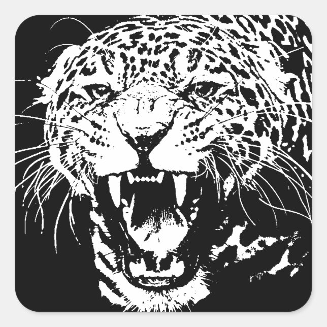 Pegatina Cuadrada Jaguar blanco y negro (Anverso)