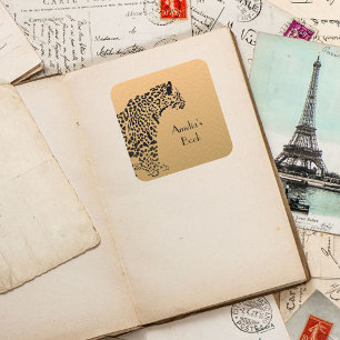 Pegatina Cuadrada Jaguar personalizado Este libro pertenece a