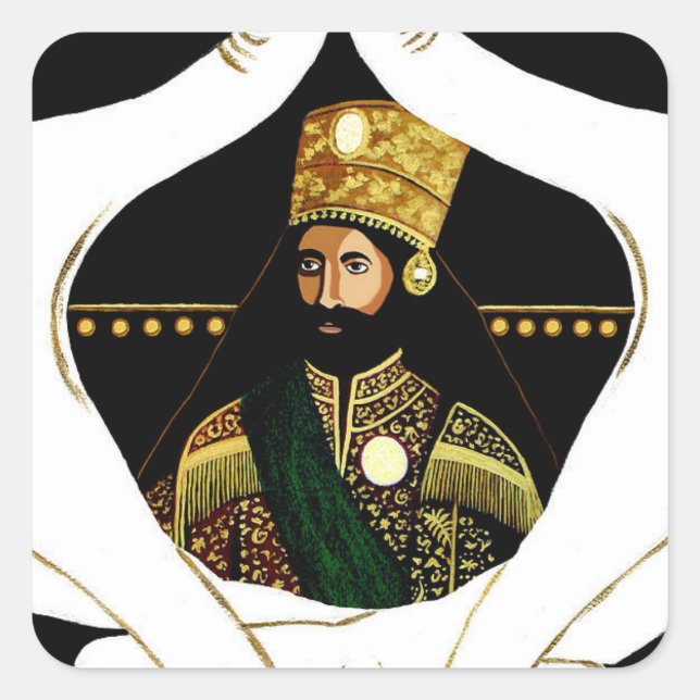 Pegatina Cuadrada Jah Rastafara Haile Sleassie Blessed Love Sticker  (Anverso)