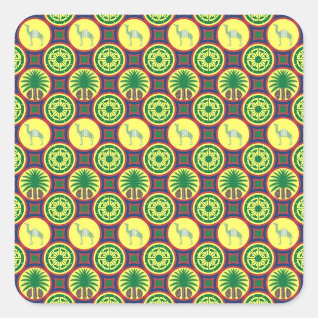 Pegatina Cuadrada Jamahiri ® Libya | Africa Pattern  (Anverso)