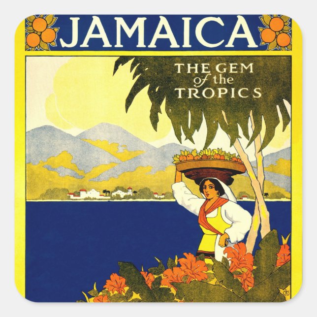 Pegatina Cuadrada Jamaica: Afiche de viaje de la joya de los trópico (Anverso)