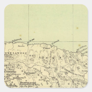 Pegatina Cuadrada Jamaica litografió el mapa