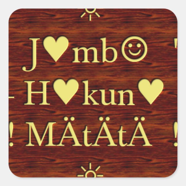 Pegatina Cuadrada Jambo Hakuna Matata: Dibujo/gráfico de arte africa (Anverso)