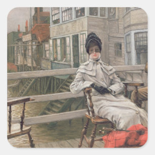 Pegatina Cuadrada James Tissot Esperando el ferry, c.1878