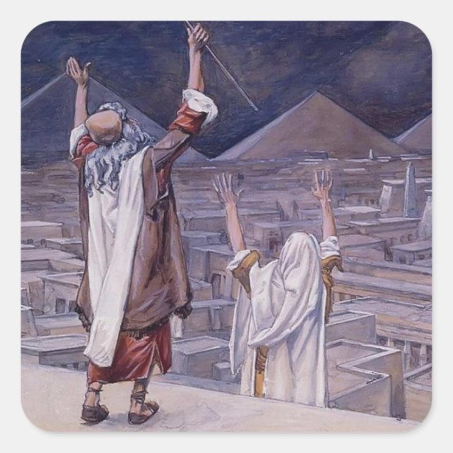 Pegatina Cuadrada James Tissot: La plaga de las langostas (Anverso)