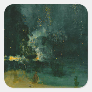 Pegatina Cuadrada James Whistler - Nocturne en negro y oro