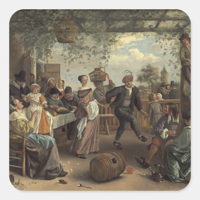 Pegatina Cuadrada jan steen la pareja bailarina (Anverso)