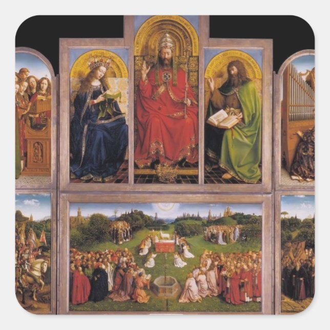Pegatina Cuadrada Jan van Eyck - El retablo de Gante (Anverso)