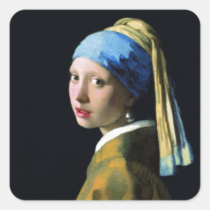 Pegatina Cuadrada Jan Vermeer Chica Con Una Perla De Arte Barroco