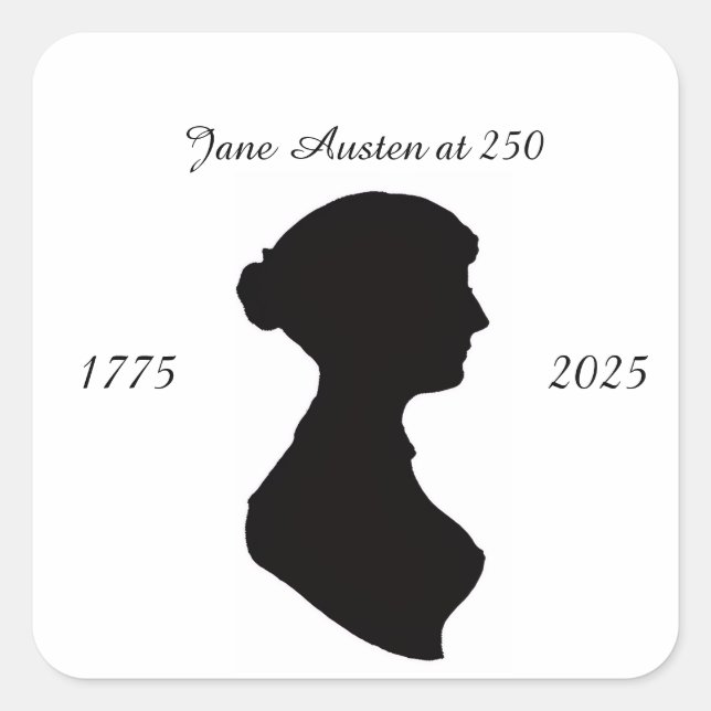 Pegatina Cuadrada Jane Austen a los 250 (Anverso)