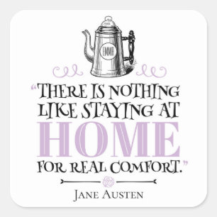 Pegatina Cuadrada Jane Austen - Alojándose en casa - Café