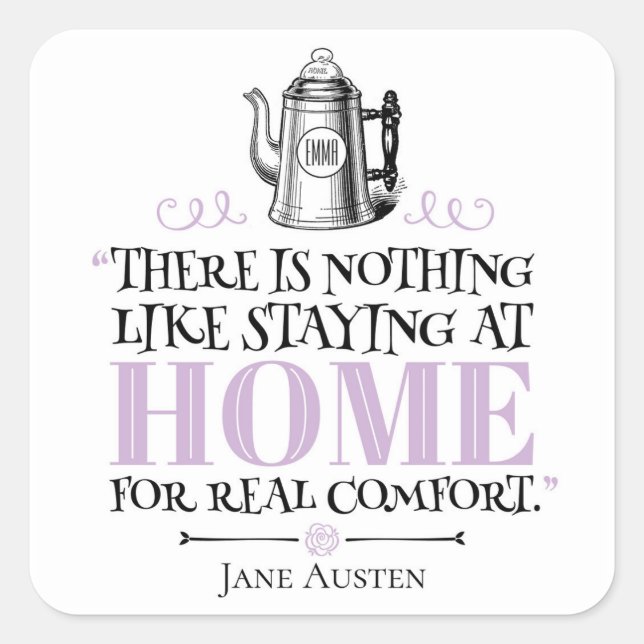 Pegatina Cuadrada Jane Austen - Alojándose en casa - Café (Anverso)