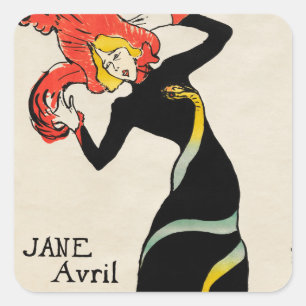 Pegatina Cuadrada Jane Avril, bailarina de Art Nouveau, de Toulouse 
