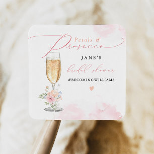 Pegatina Cuadrada JANE Blush Floral Pétalos y Prosecco Despedida de 