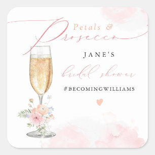 Pegatina Cuadrada JANE Blush Floral Pétalos y Prosecco Despedida de 