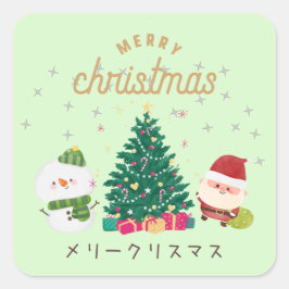Pegatina Cuadrada Japanese kawaii sticker 【Santa GREEN】christmas