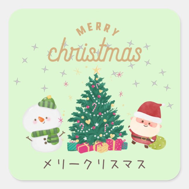 Pegatina Cuadrada Japanese kawaii sticker 【Santa GREEN】christmas (Anverso)