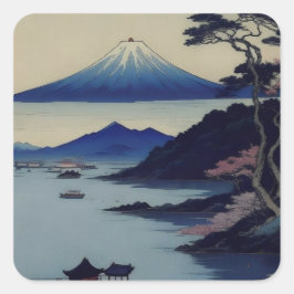 Pegatina Cuadrada Japanese Mount Fuji Landscape Ukiyo-e Stickers 