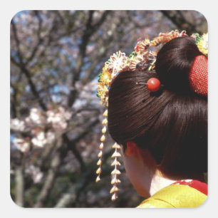 Pegatina Cuadrada Japón, Kioto. Vista trasera de la geisha