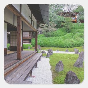 Pegatina Cuadrada Japón, Kyoto. Jardín de piedra en silencio