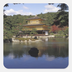 Pegatina Cuadrada Japón, Kyoto, Pabellón Dorado, Templo Zen